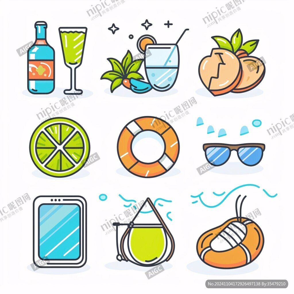 夏日贴纸摆件印花素材