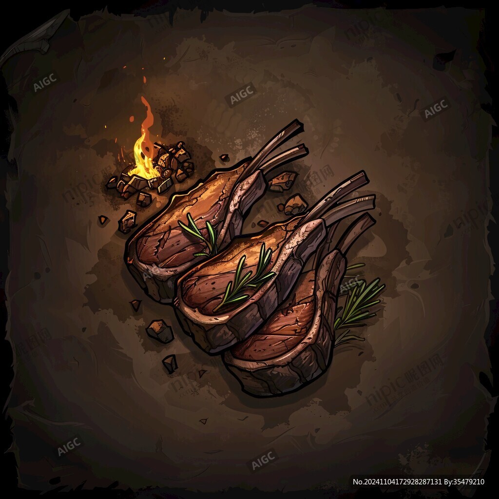 烤羊腿插画