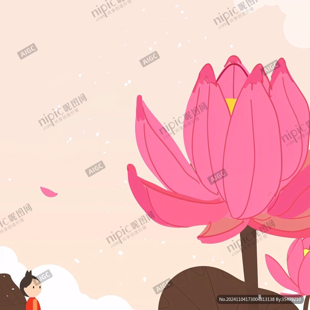 粉色新中式国风荷花