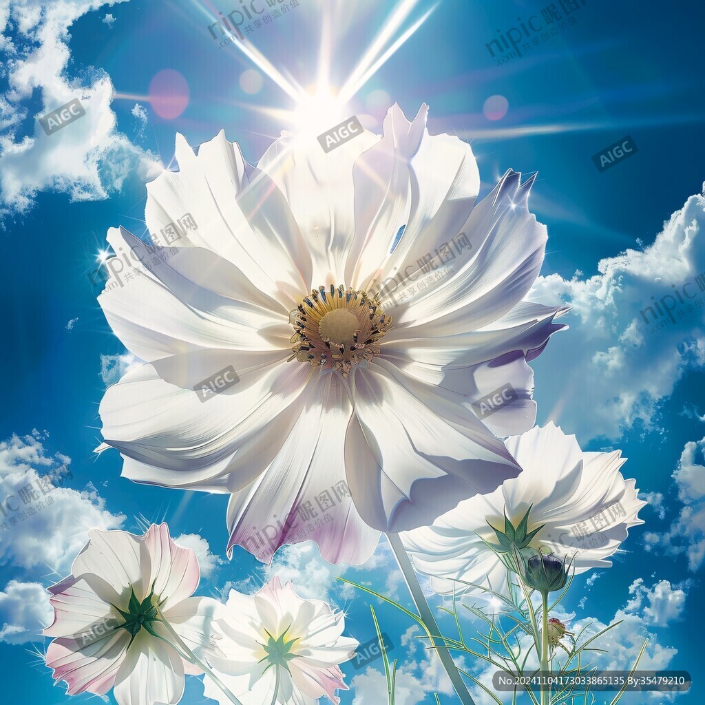 蓝天白云白菊花