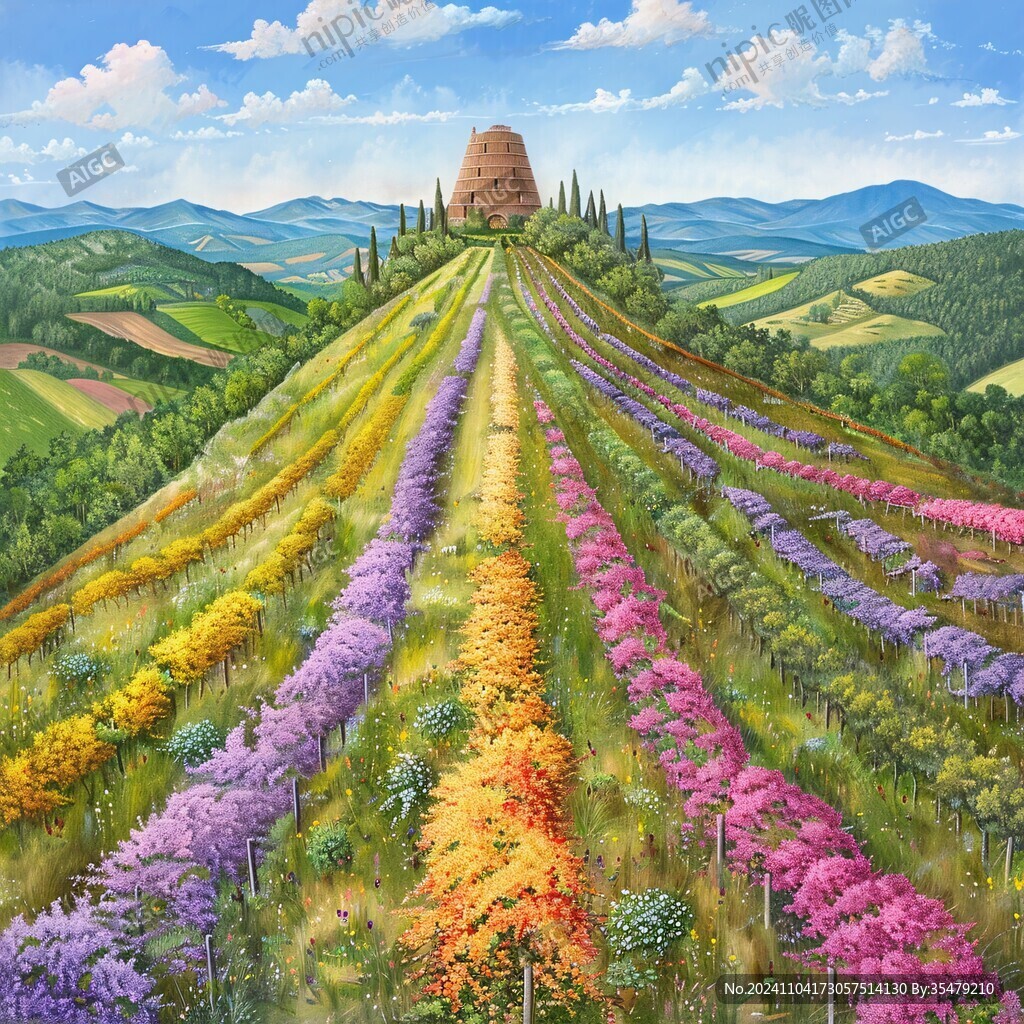 薰衣草风景油画