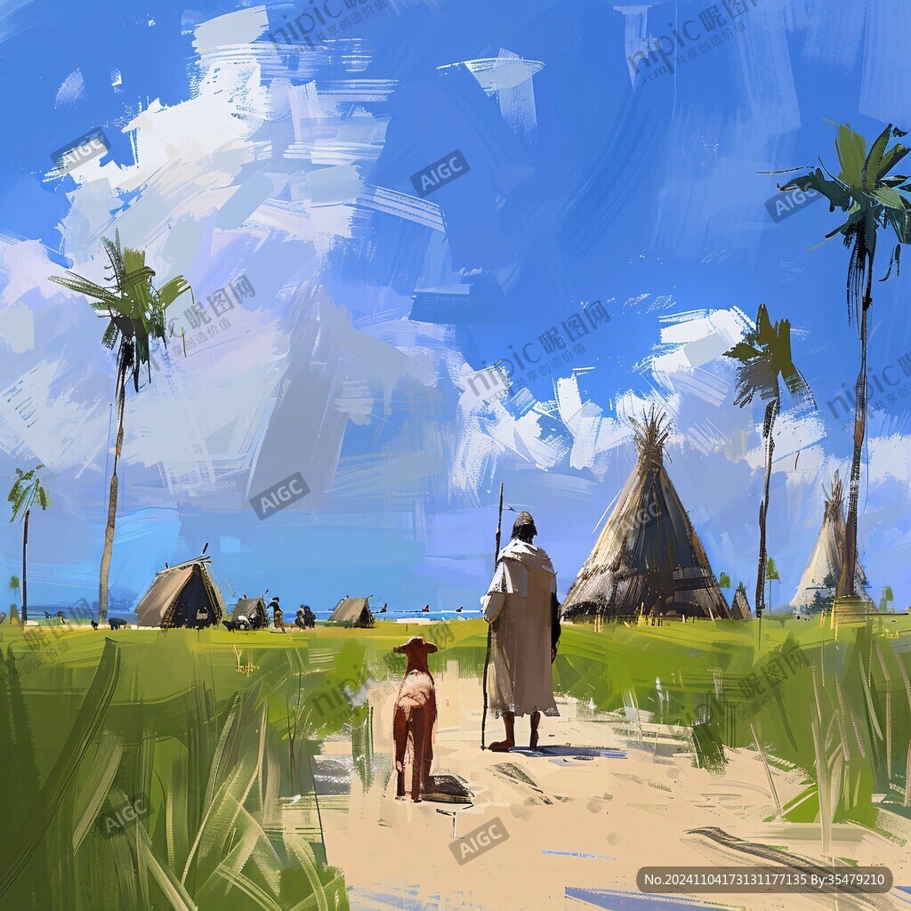原始海边生活场景