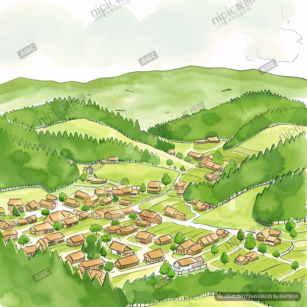 山村民居插画