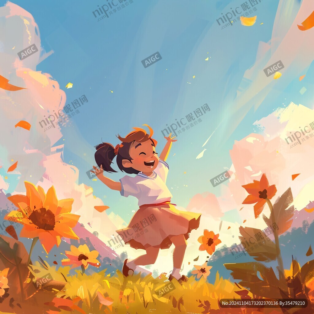 秋游的好小女孩插画