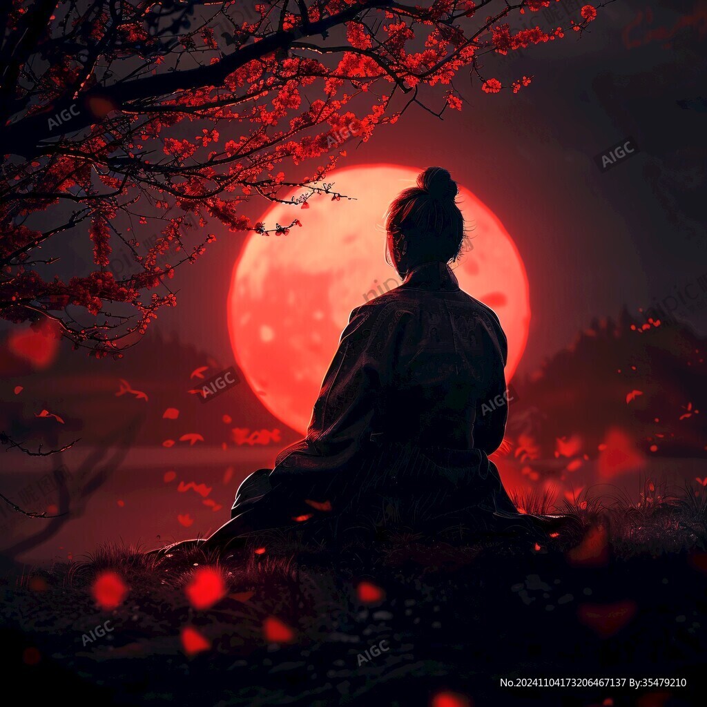 禅境秋夜极品意境插画