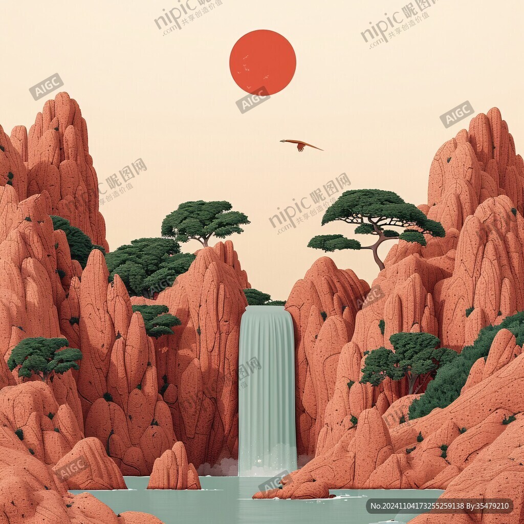 迎客松插画