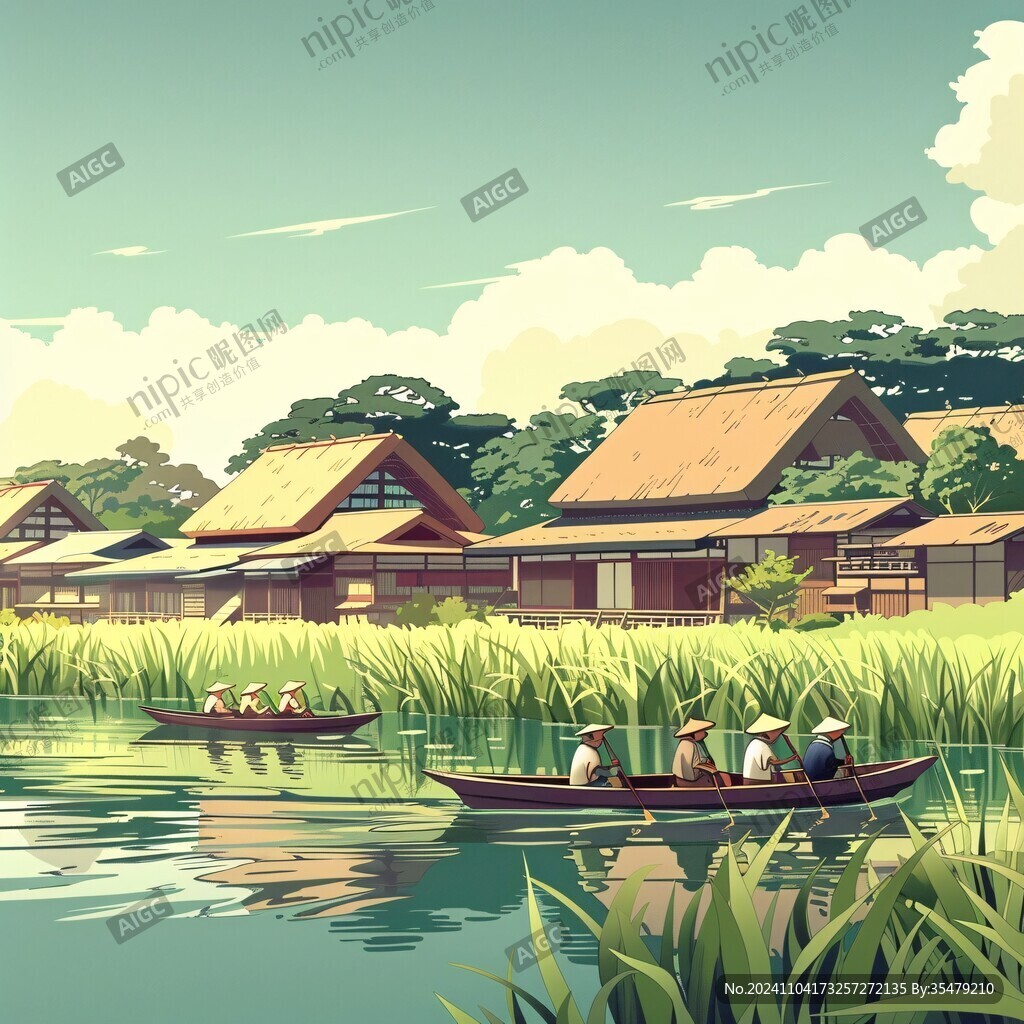 竹筏插画