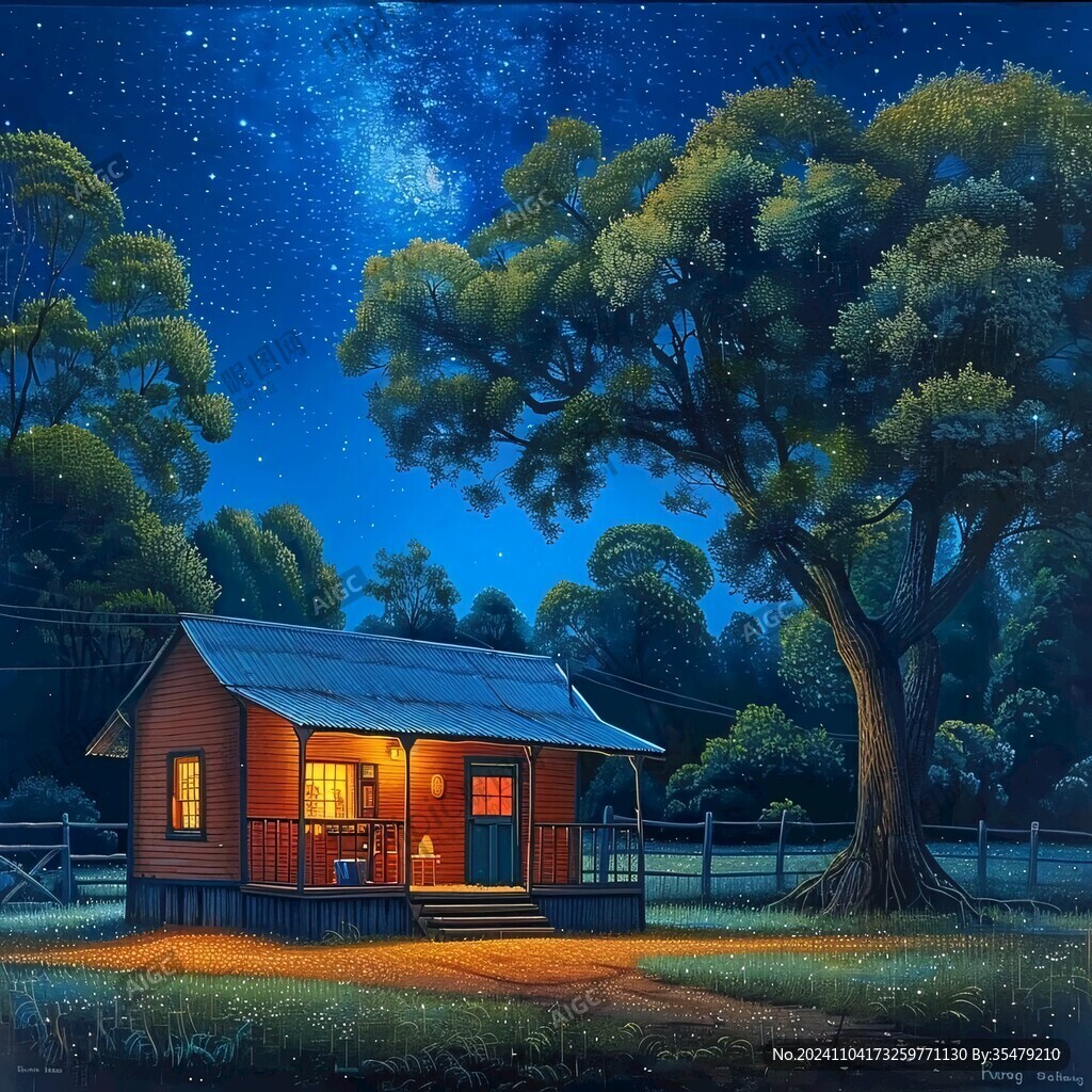 森林小木屋夜景