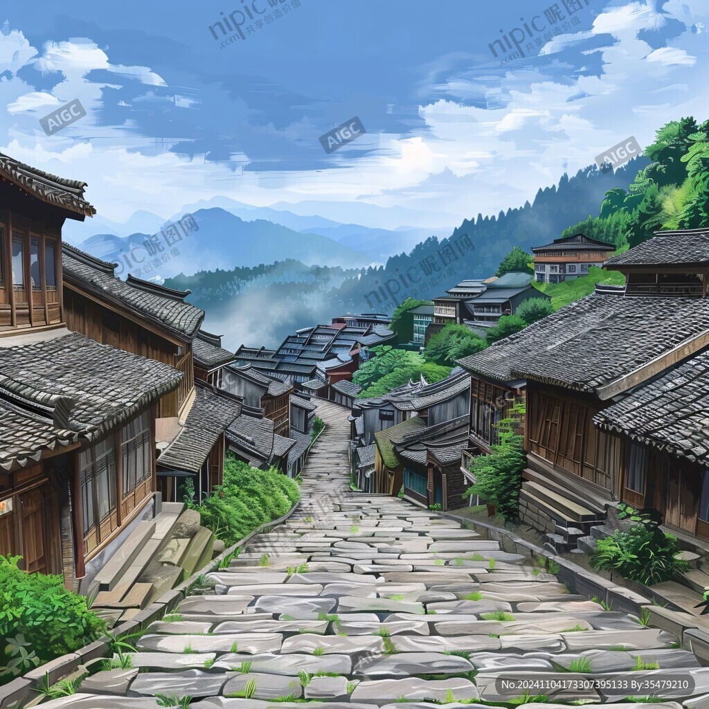 写实古镇插画