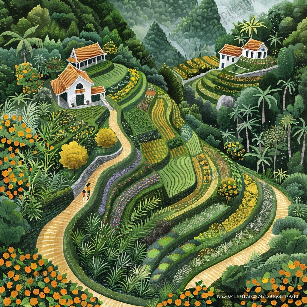 茶园插画茶包装插画