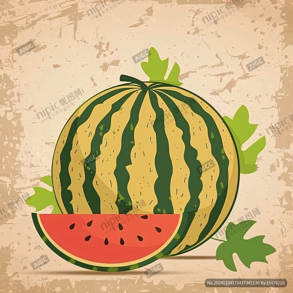 手绘西瓜插画图