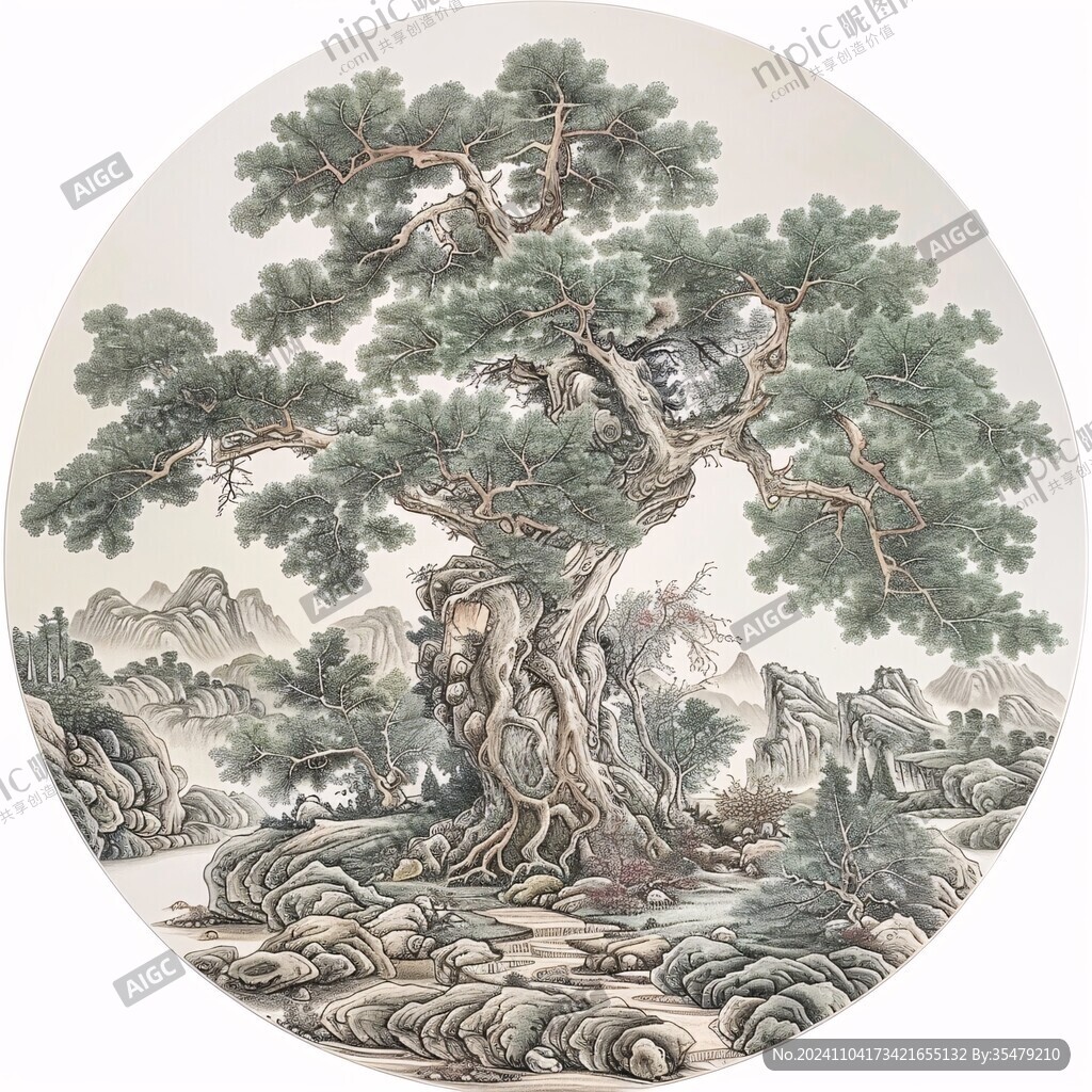 工笔迎客松