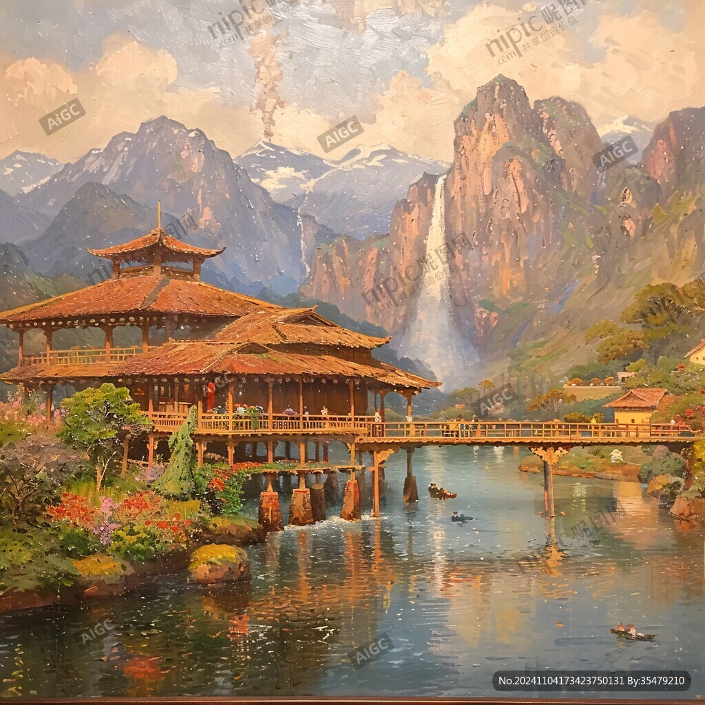 楠溪江大桥油画