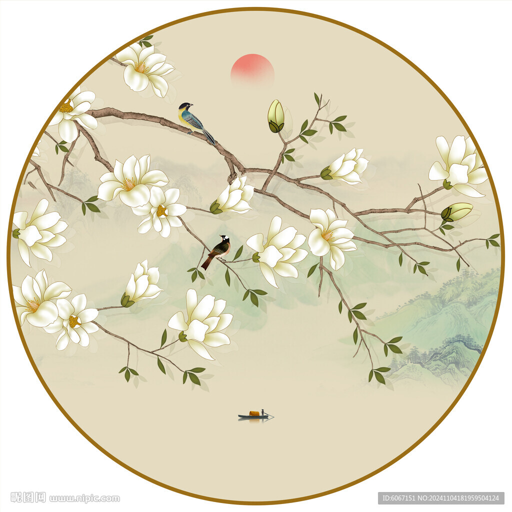 圆形花鸟画