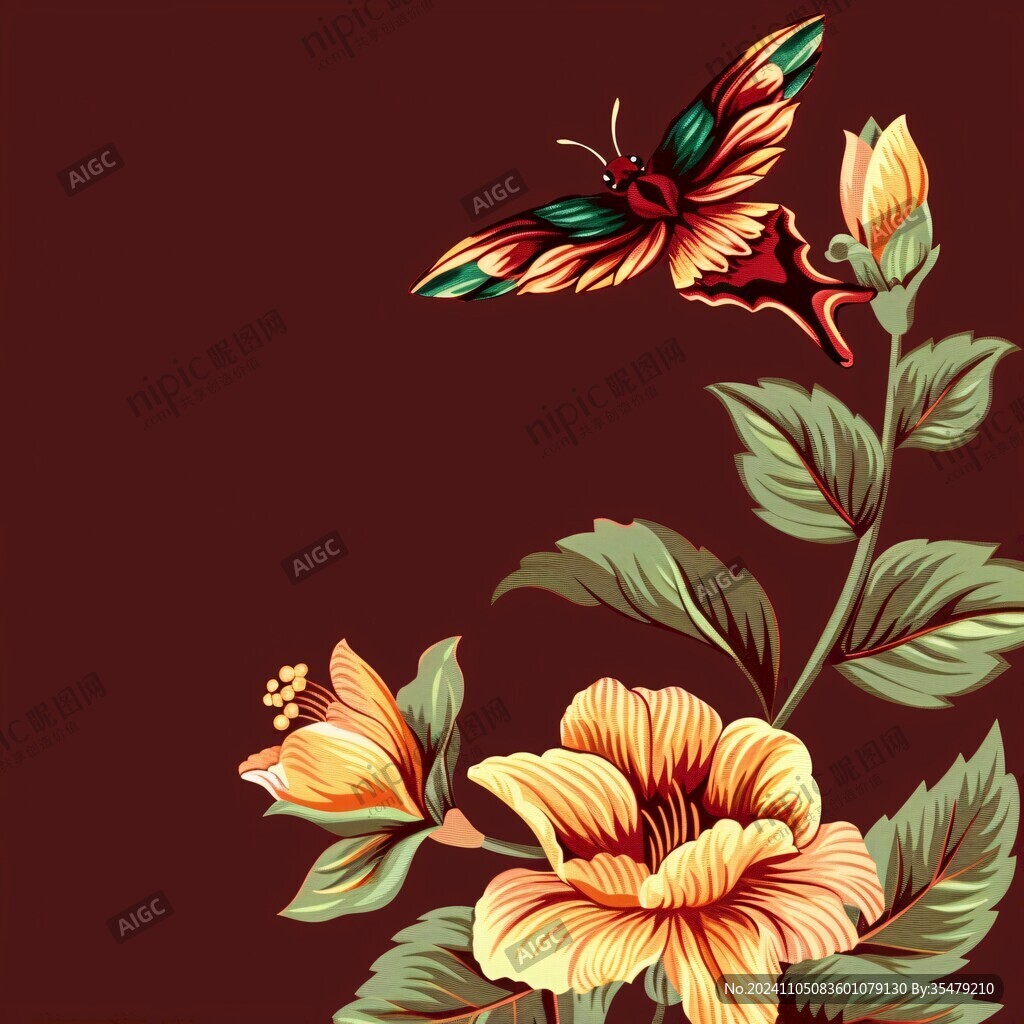 手绘花卉蝴蝶