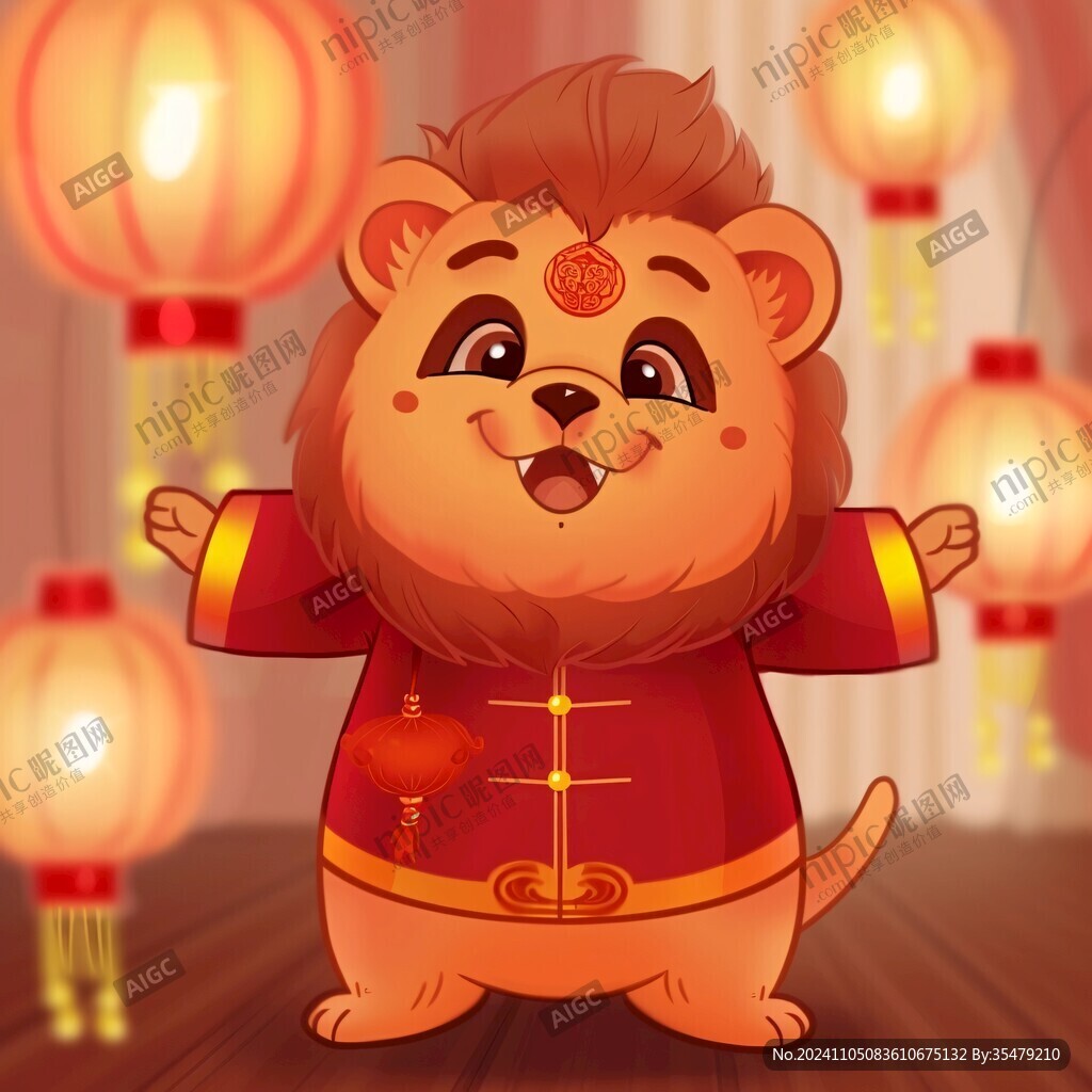 福气小狮子插画