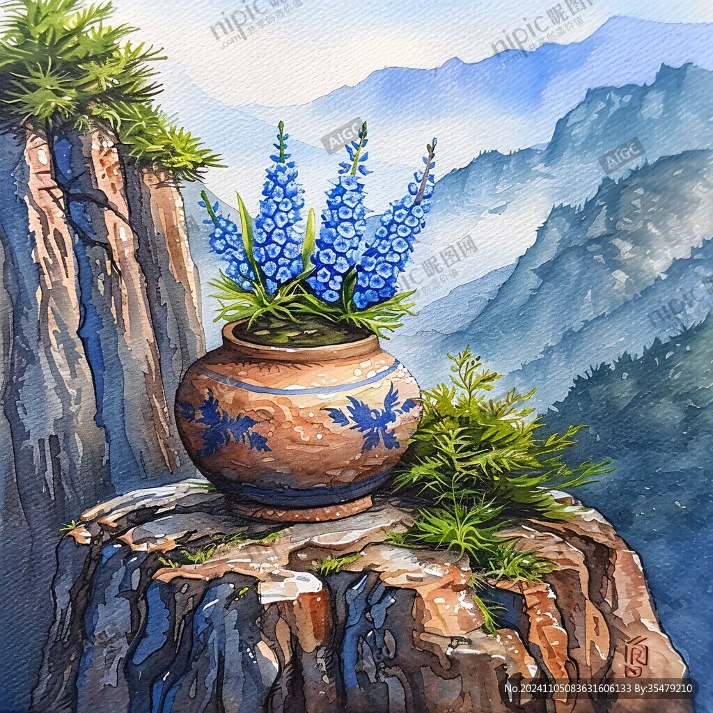 石斛山水插画