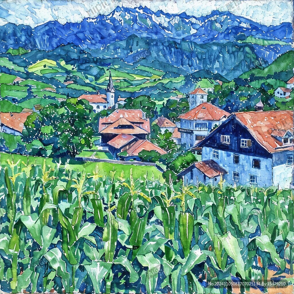 乡村田园风景绘画