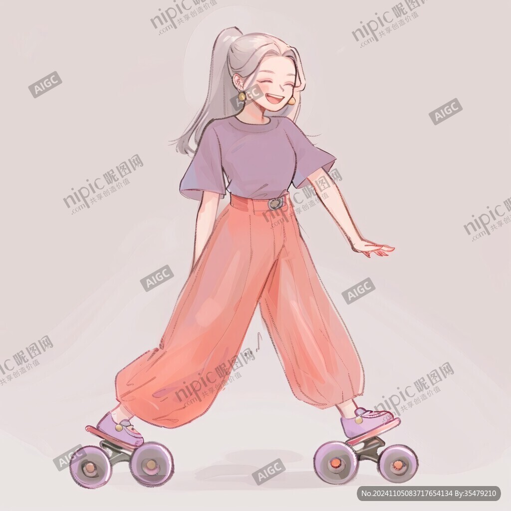 滑板鞋女孩插画