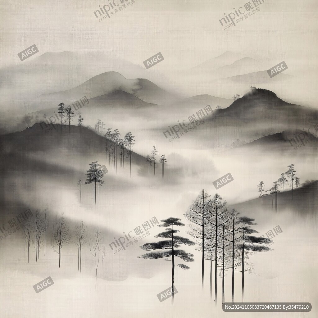 屏风禅意山峰云雾