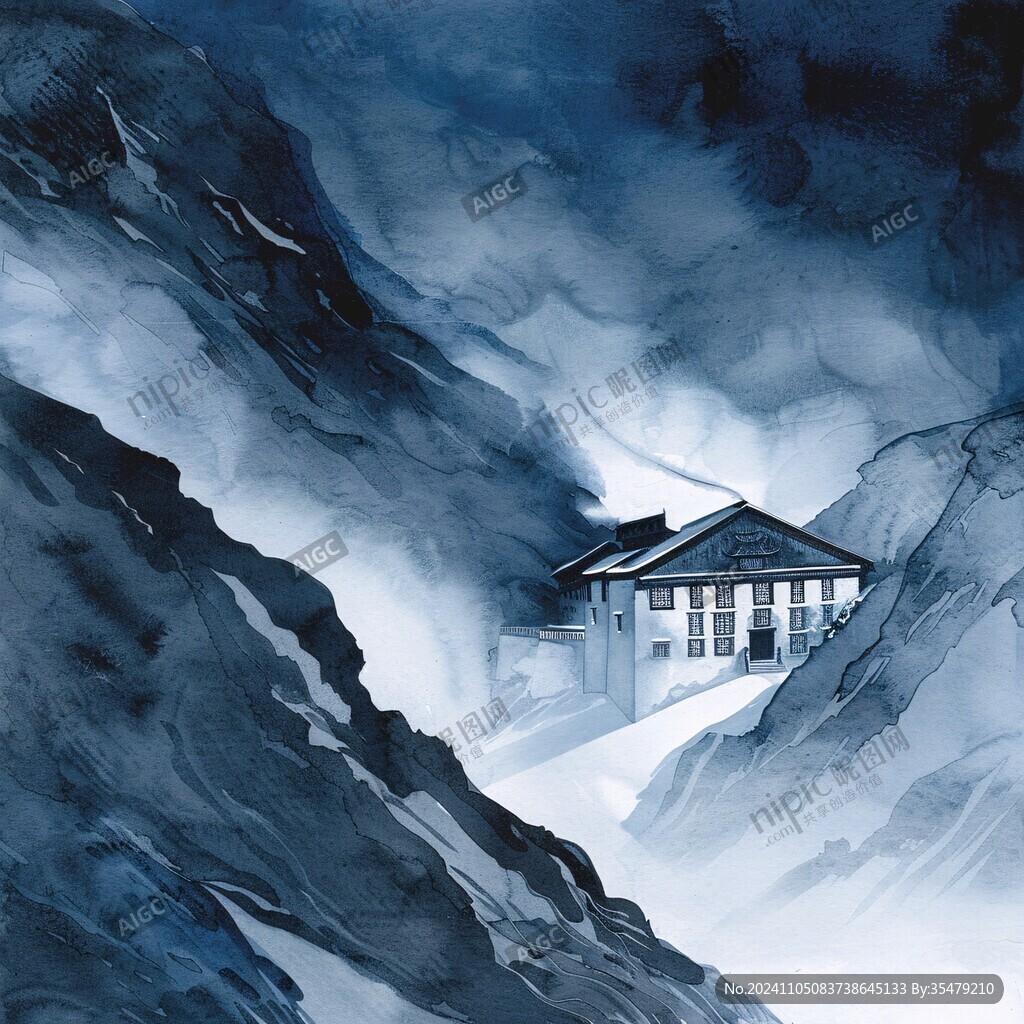 阁楼山水插画