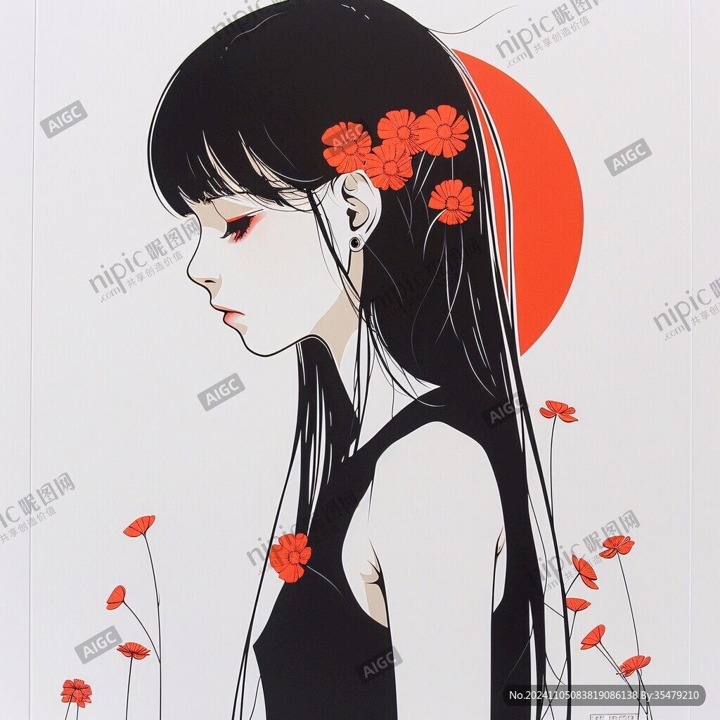手绘虞美人女孩