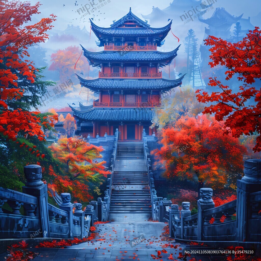 楼阁仙景插画