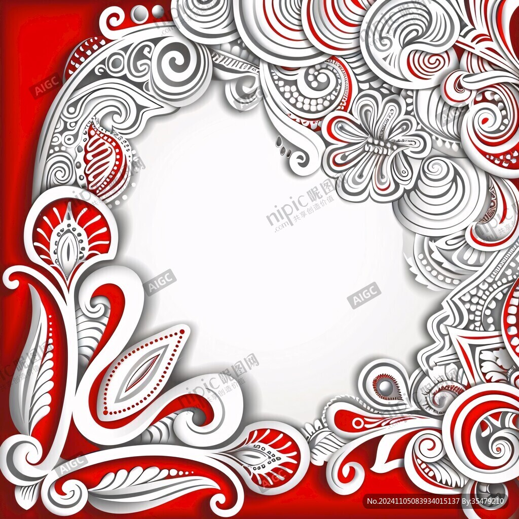 红色花纹边框