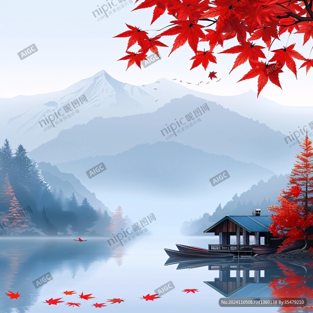 秋天风景山水画