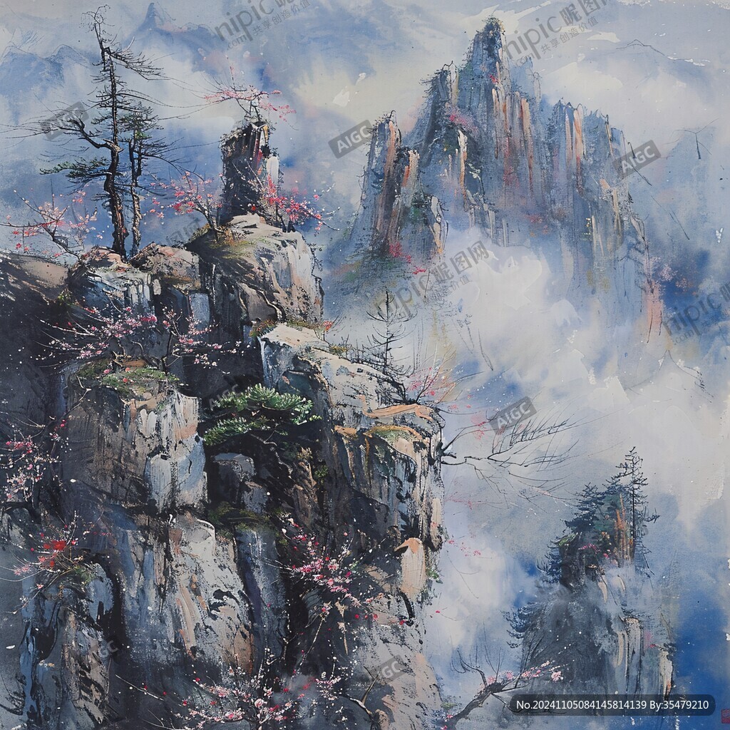 迎客松油画