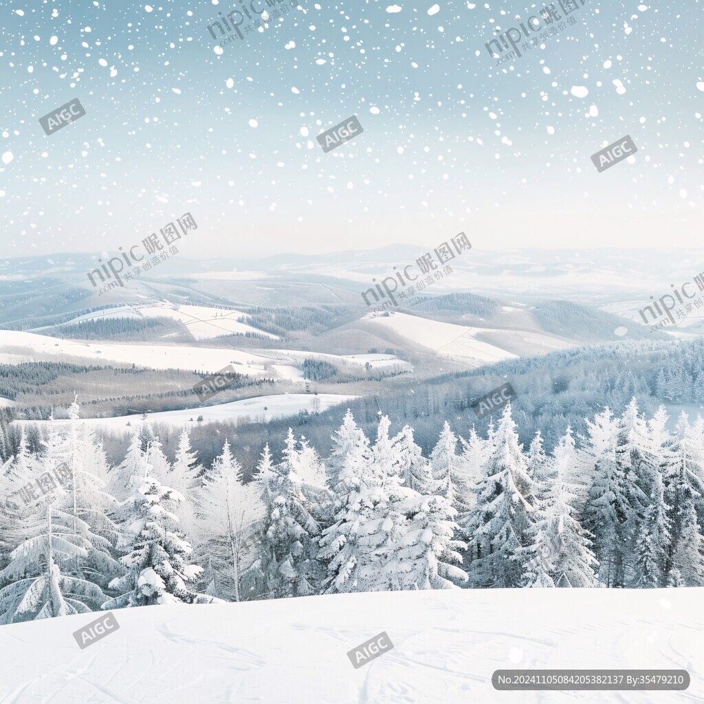 冬季远山森林积雪