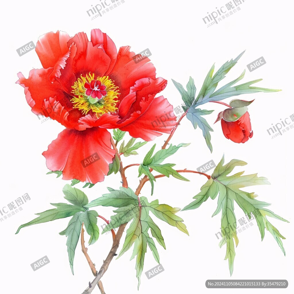 大朵红牡丹手绘