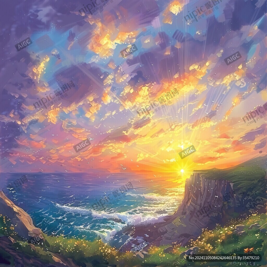 海边落日插画
