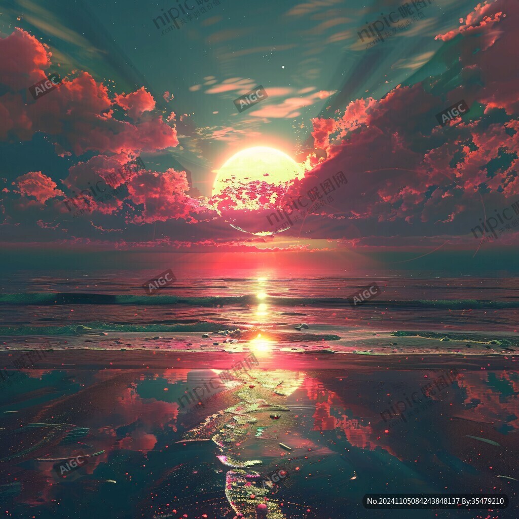 粉红色超现实海景