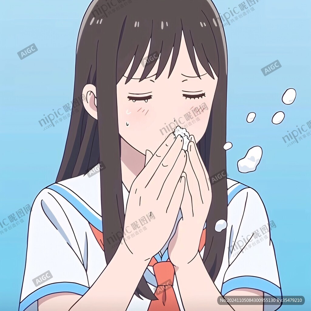 打喷嚏掩口鼻插画