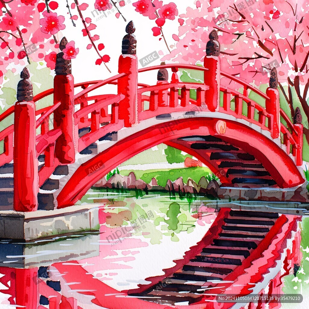 日式红色拱桥