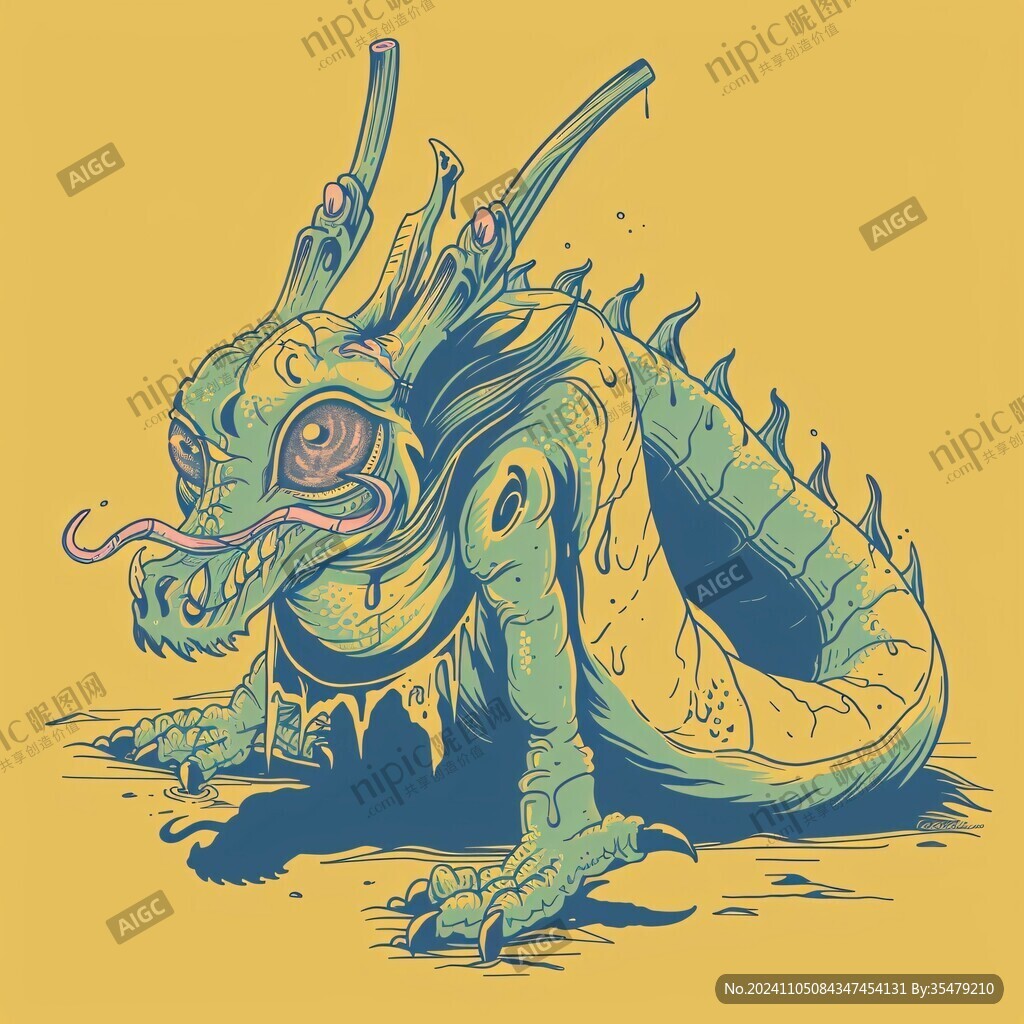 手绘小龙插画