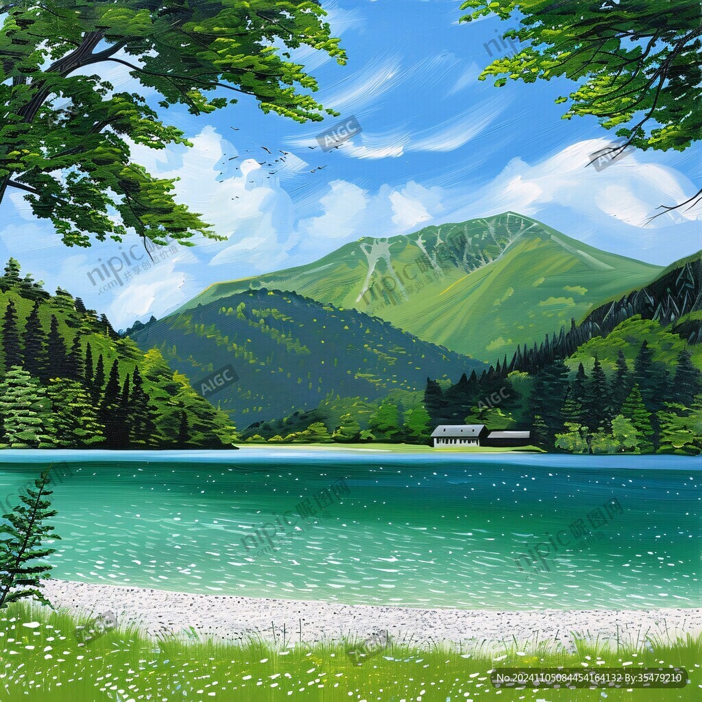 山湖插画