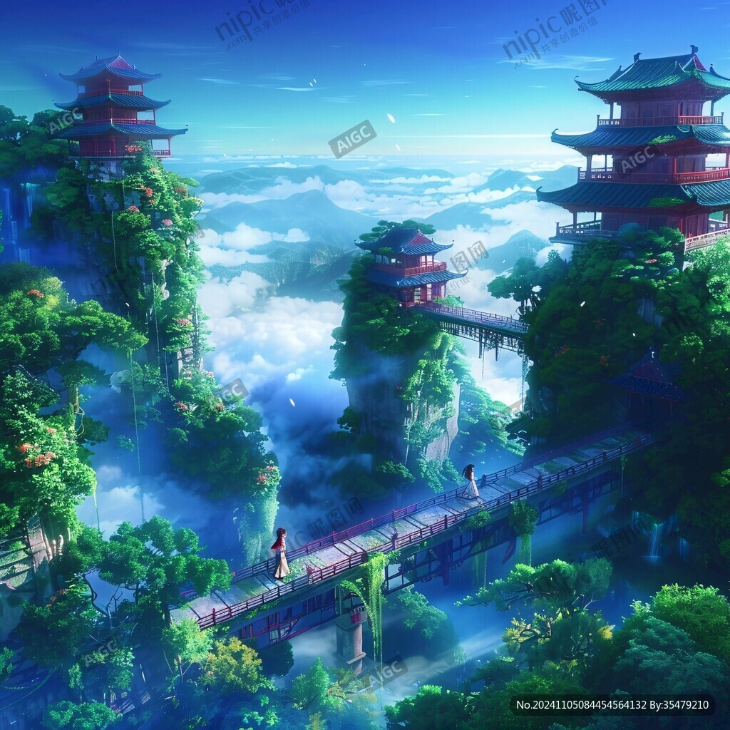 天界晓钟风景插画