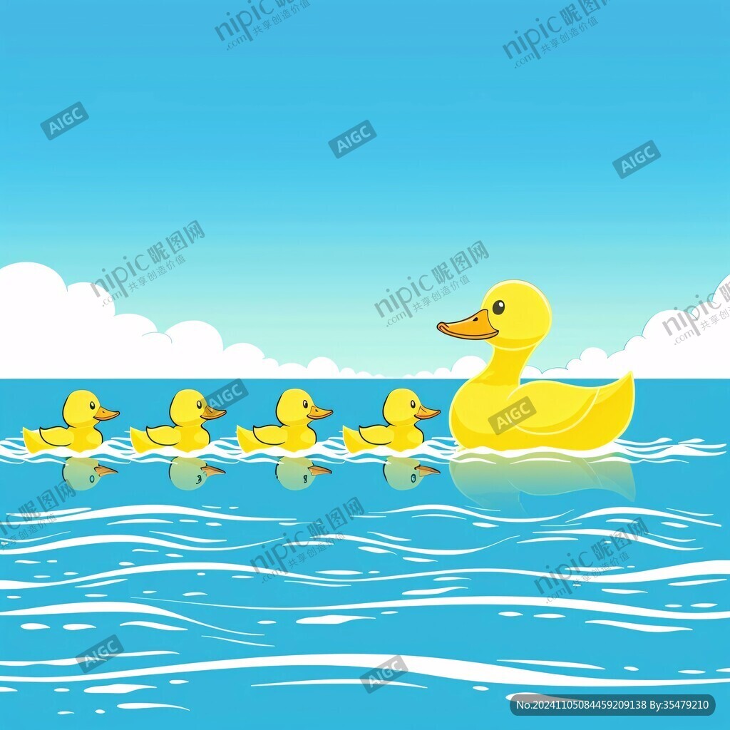 卡通小鸭子游泳