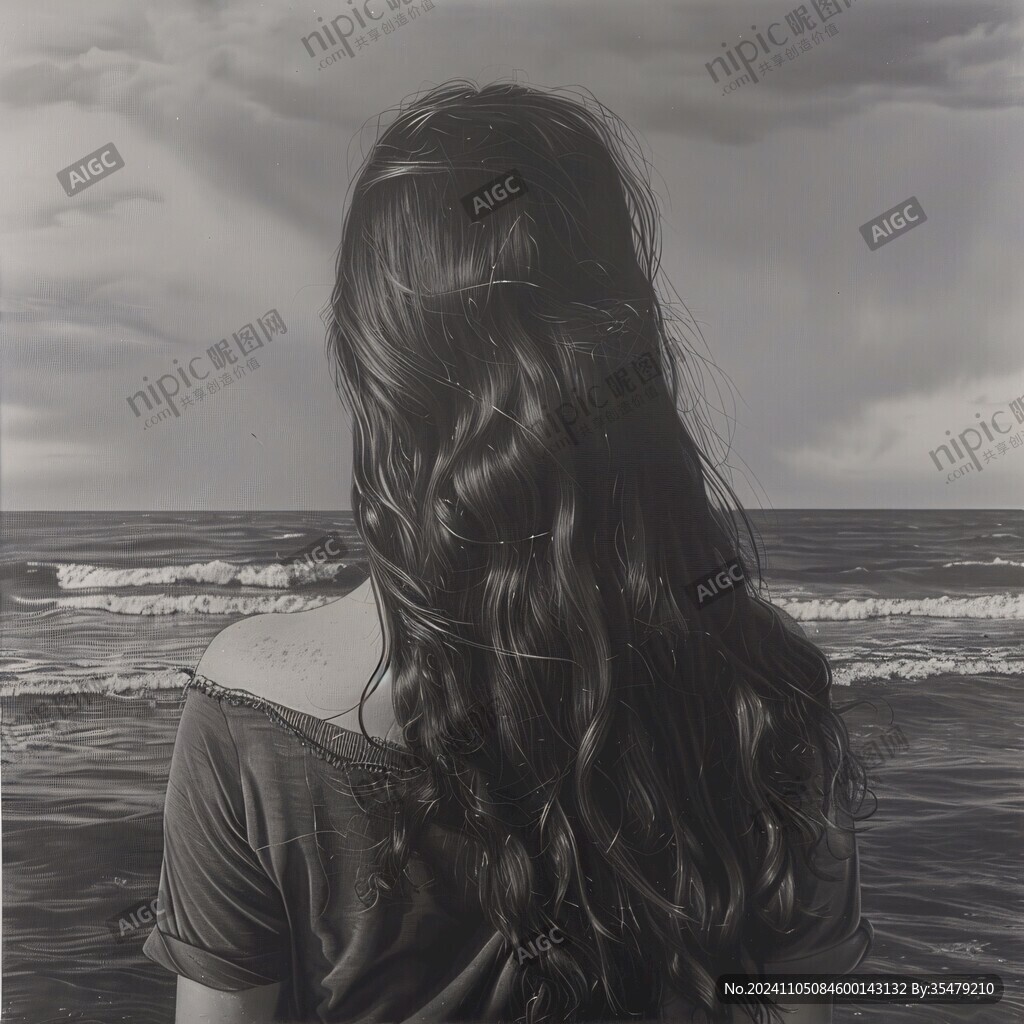 绘长发女生落水无框画