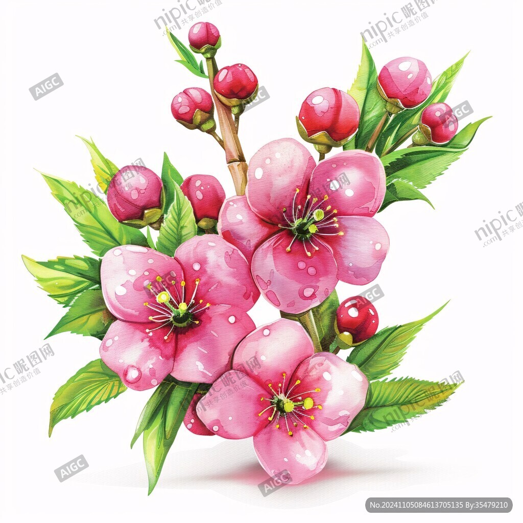 手绘苹果花桃花杏花