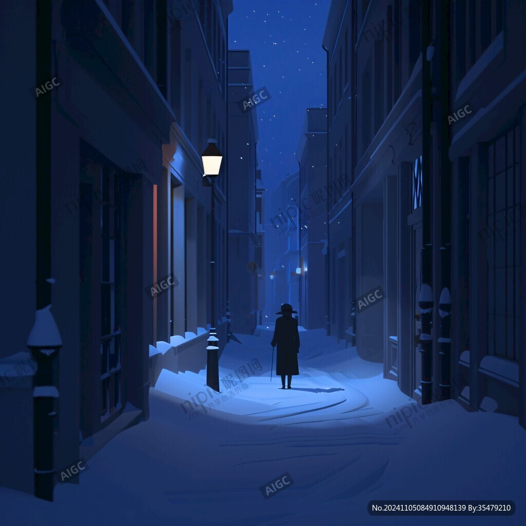昏黄的雪景街道