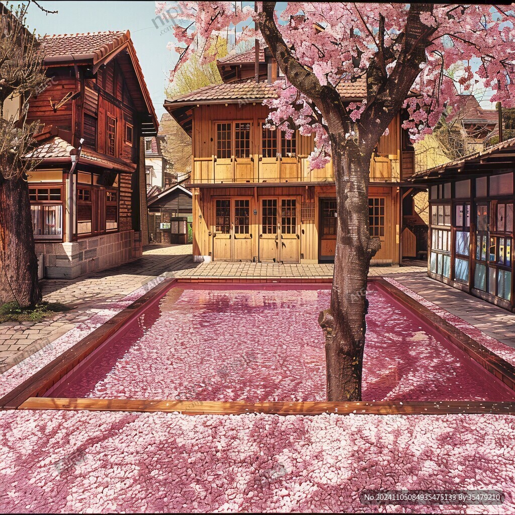 日本樱花庭院建筑