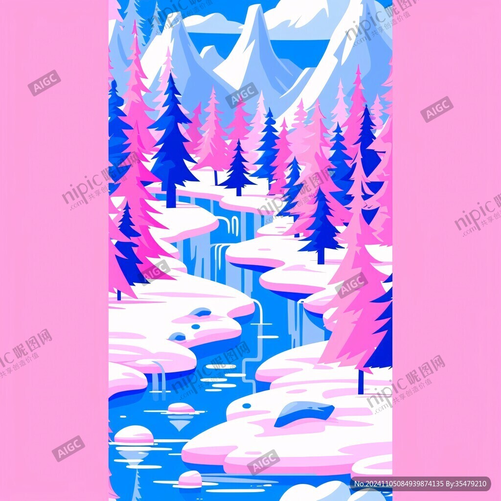 冬日山川风景插画