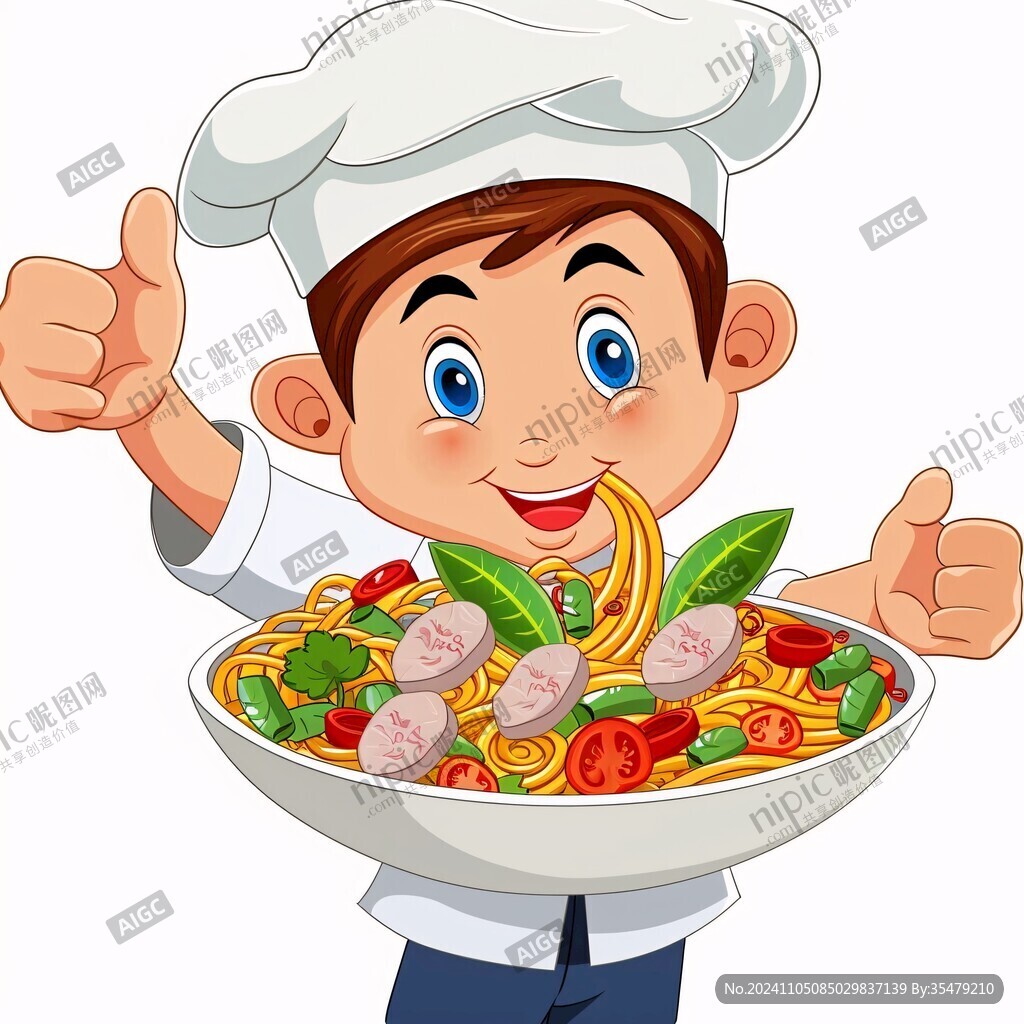 卡通男厨师端食材头像