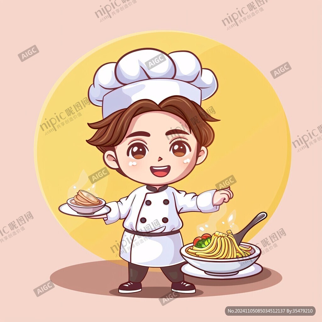卡通男厨师端食材头像
