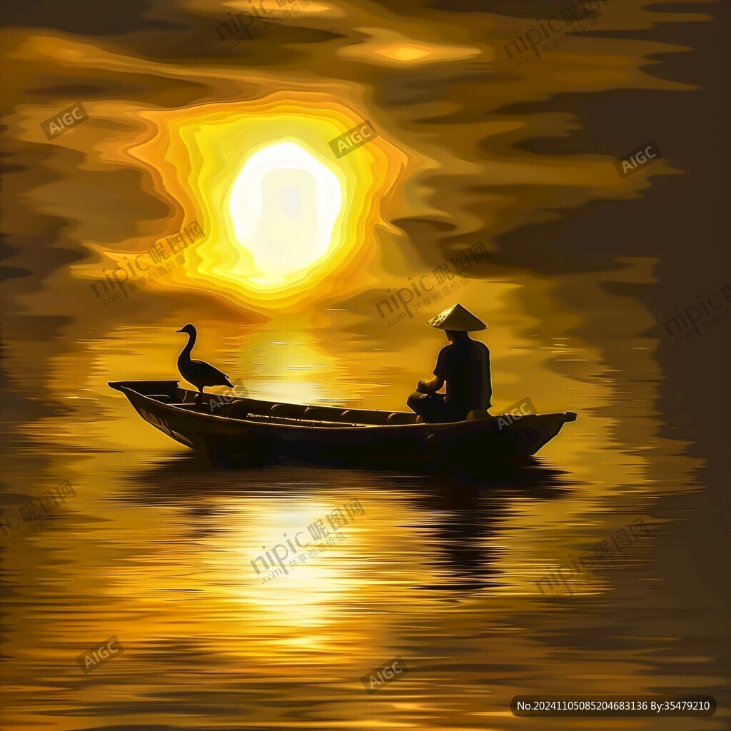 夕阳下泛舟