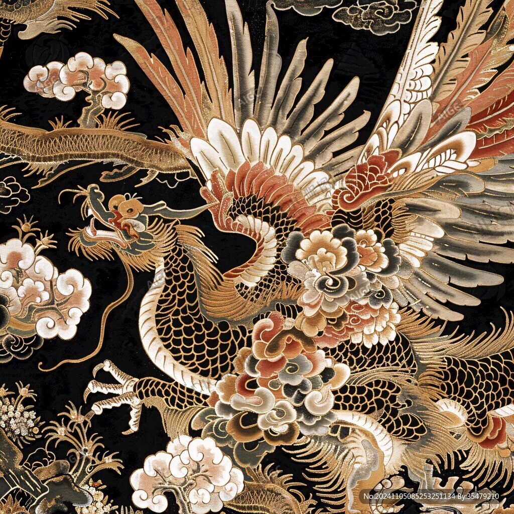 黑底团鹤如意锦袍