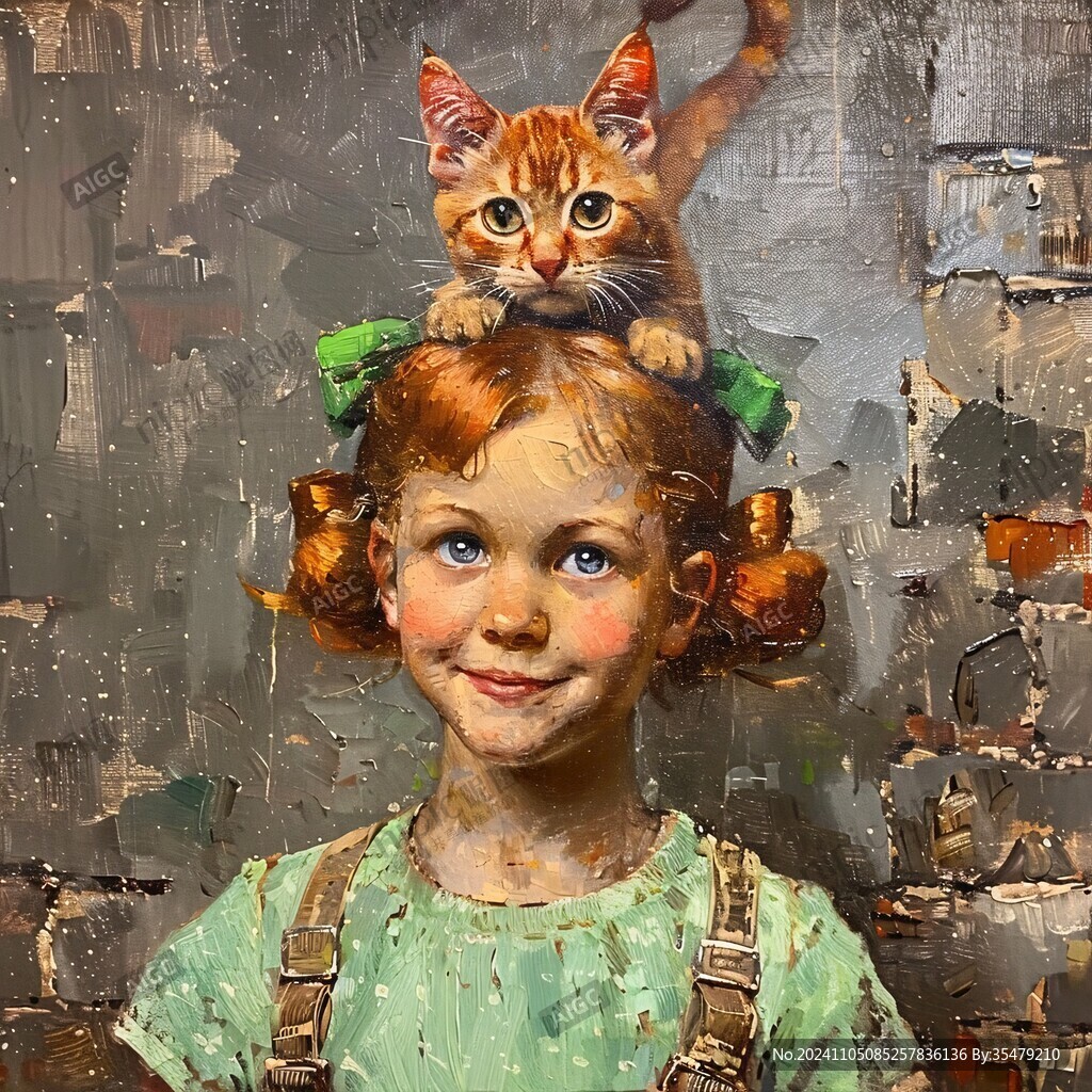 猫咪女孩装饰画
